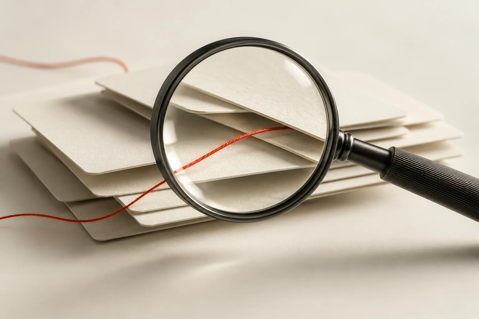 Illustration: a magnifier over source documents